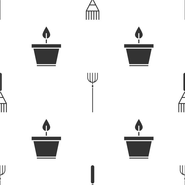 设置花园耙花园干草叉和植物在花盆图片下载