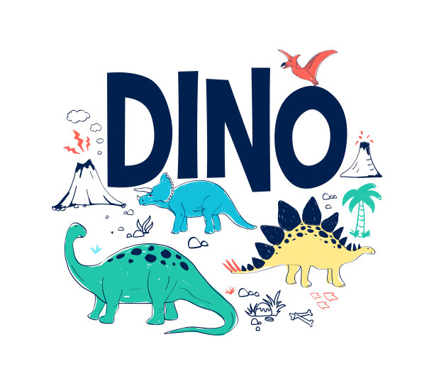 手绘恐龙印花设计图片下载