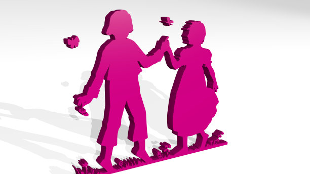 浪漫的情侣与蝴蝶相伴，与影子相伴。金属雕塑的3D插图在一个白色的背景与温和的纹理。爱和美丽图片下载