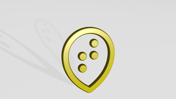 风格三PIN盲文由一个闪亮的金属雕塑的3D插图与光影背景上的阴影。设计和图标图片下载