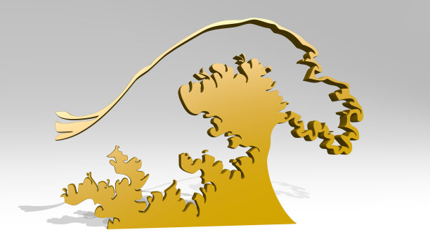 强烈的海浪由一个闪亮的金属雕塑的3D插图与光影背景上的阴影。概念和女人图片下载