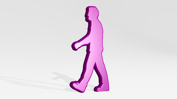 从阴影的角度看男人。一个用金属材料制作的厚雕塑的3D渲染图片下载