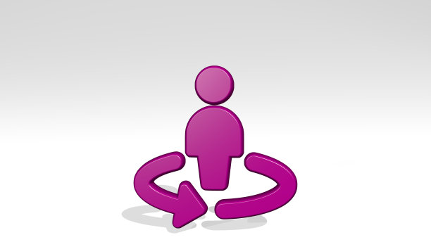 单一的中性旋转由一个闪亮的金属雕塑的3D插图与灯光背景上的阴影。图标和孤立图片下载