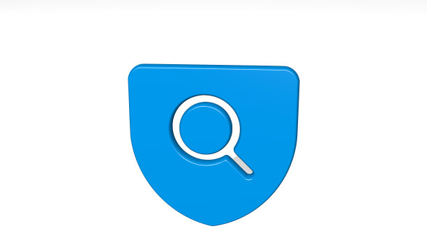 SHIELD SEARCH由一个闪亮的金属雕塑与阴影在灯光背景的3D插图。图标和设计图片下载