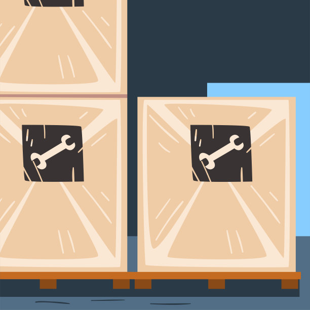 木箱与金属产品托盘，仓库内部矢量插图图片下载