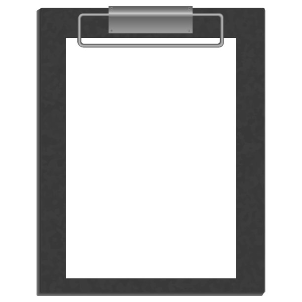 黑色皮革，空白剪贴板与白色页向量插图。图片下载