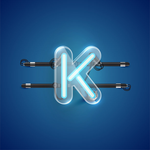 现实霓虹K字符与塑料外壳周围，矢量插图图片下载