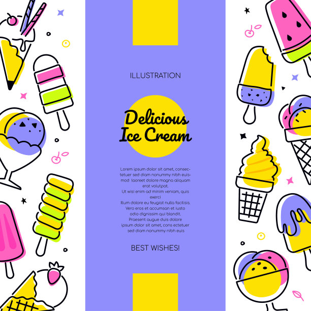 美味冰淇淋-矢量线设计风格横幅图片下载
