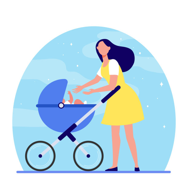 新妈妈推着婴儿车走路图片下载