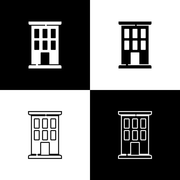 设置房子图标隔离在黑色和白色的背景。家的象征。向量图片下载