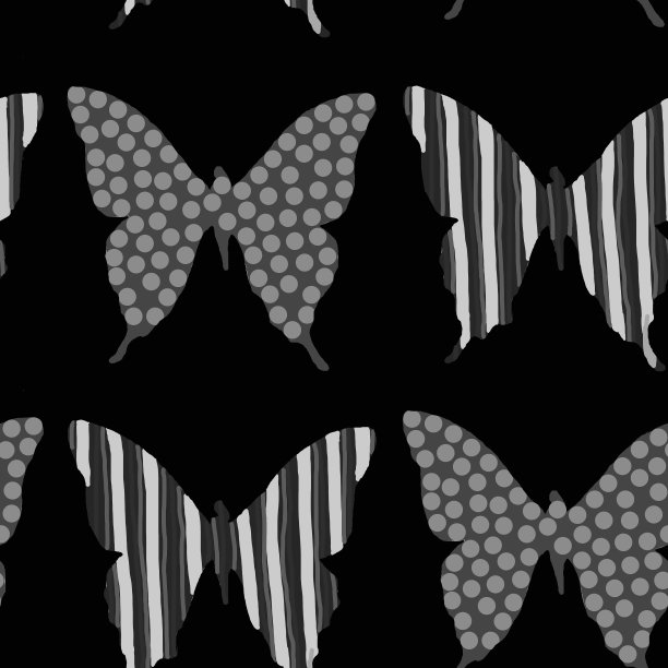 图案上装饰蝴蝶的黑色无缝图案。图片下载