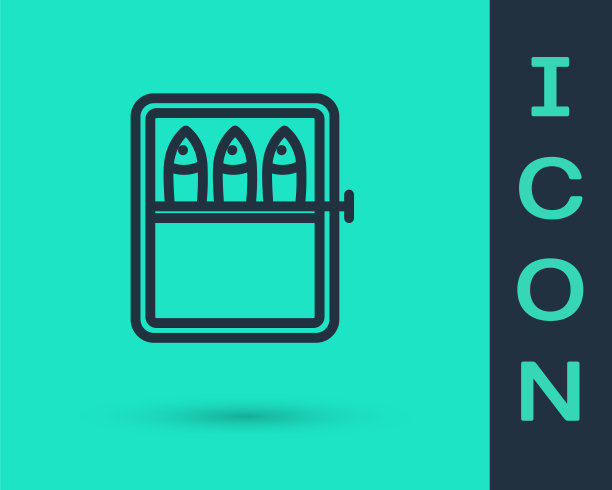 黑线罐头鱼图标孤立在绿色背景上。向量图片下载