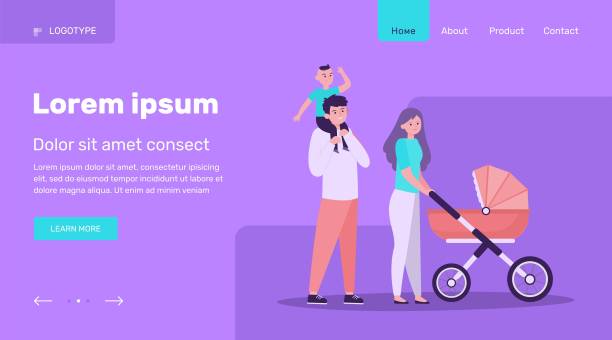 幸福的家庭和孩子在城市公园散步图片下载