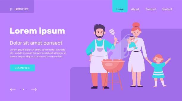 一家人带着孩子在户外烧烤图片下载