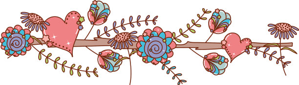 孤立的棍子与花、心和叶图片下载