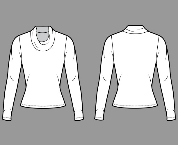 套头高领针织毛衣技术时尚插画长袖，贴身造型图片下载
