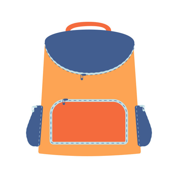 橙色和蓝色的书包插图。孤立在白色背景上。向量图片下载