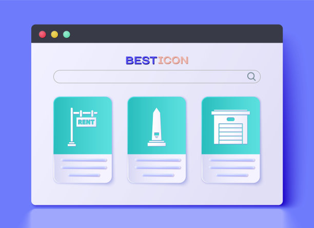 设置华盛顿纪念碑，悬挂标志与文本租赁和车库图标。向量图片下载