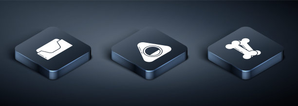 设置等距宠物床，狗骨头和宠物床图标。向量图片下载