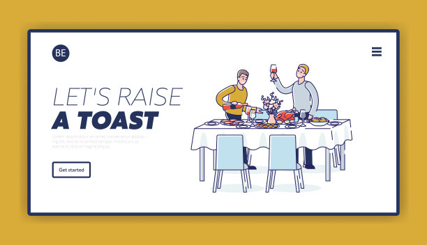 让我们举起一个登陆页面的祝酒词模板，让男性拿着酒杯站在假日餐桌前图片下载