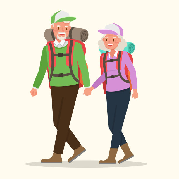 快乐家庭爷爷奶奶去露营人物矢量设计。图片下载