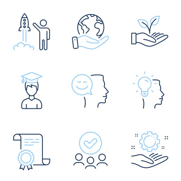 员工之手，帮助之手和好心情图标集。Student, Launch project和Idea标志。向量图片下载