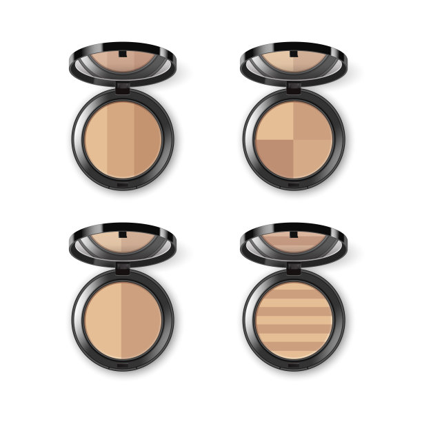 一套脸部化妆粉与镜子图片下载