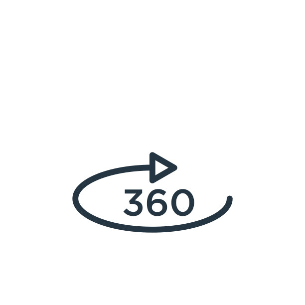 360度图标。细线性360度轮廓图标，与增强现实集合中的白色背景隔离。用于Web和移动的线条矢量符号图片下载