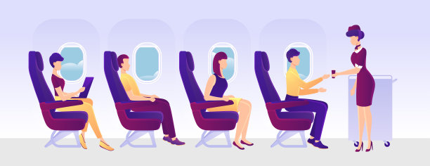 卡通色彩人物人物飞机机组人员和乘客概念。向量图片下载