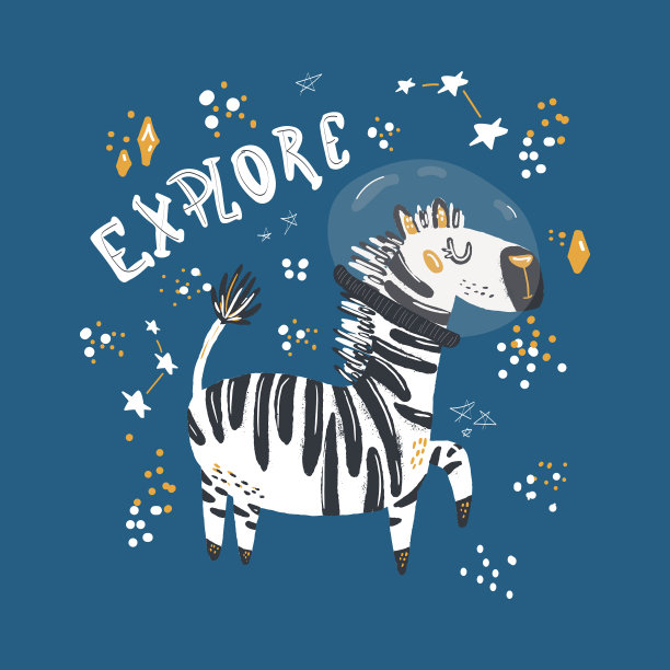 可爱的斑马在空间平斑马平手画图片下载