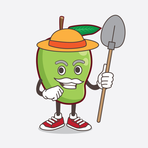 卡通吉祥物人物芒果水果和帽子图片下载