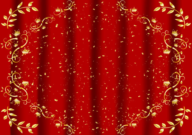 金色的皇冠框架和红色的窗帘背景图片下载
