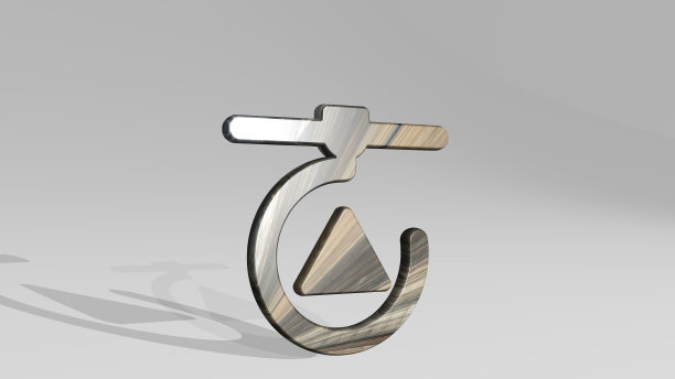 由一个闪亮的金属雕塑在灯光背景上投射阴影的3D插图制作的D PRINT三角形。设计和抽象图片下载