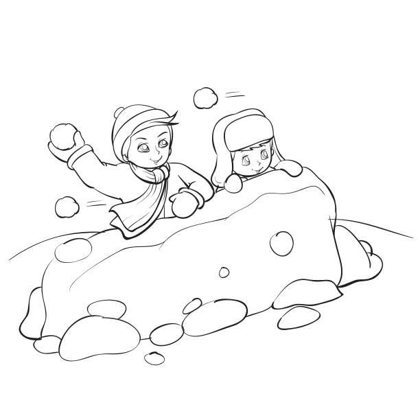 孩子们用雪盖了一座城堡，在那里玩耍图片下载