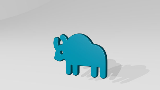 牲畜牛体立与影。金属雕塑的3D插图在一个白色的背景与温和的纹理。动物和农场图片下载