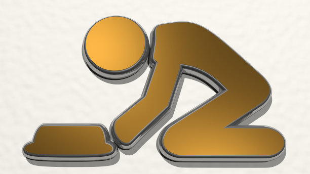 从墙上的一个角度看的醉汉。一个用金属材料制作的厚雕塑的3D渲染。保健和女人图片下载