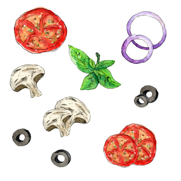 切断切片比萨饼孤立，水彩画在白色的背景clipart图片下载