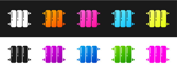 设置加热器散热器图标隔离在黑色和白色背景。矢量图图片下载