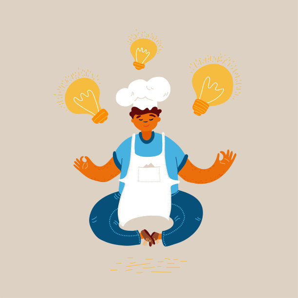 矢量卡通插画家和小餐厅男厨师的概念。男孩首席沉思和创造的想法，烹饪。职业发展图片下载