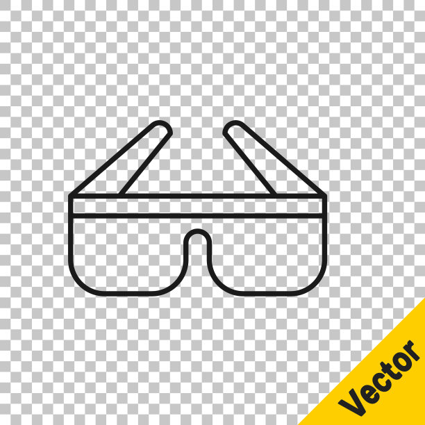 黑线3D电影眼镜图标隔离在透明的背景。矢量图图片下载