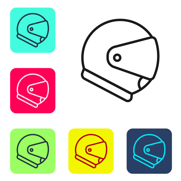 黑线头盔图标隔离在白色背景上。极限运动。运动设备。设置图标为彩色方框按钮。矢量图图片下载