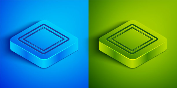 等距线缝纫模式图标孤立在蓝色和绿色的背景。缝纫的标记。方形按钮。矢量图图片下载