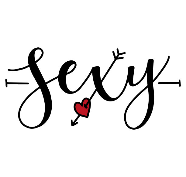 性感——黑字红心。用于海报、照片覆盖、贺卡、t恤打印和社交媒体的书法。矢量股票插图孤立的白色背景。图片下载