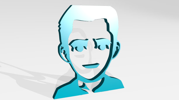 墙上的男孩肖像。一个用金属材料制作的厚雕塑的3D渲染。孩子和插图图片下载