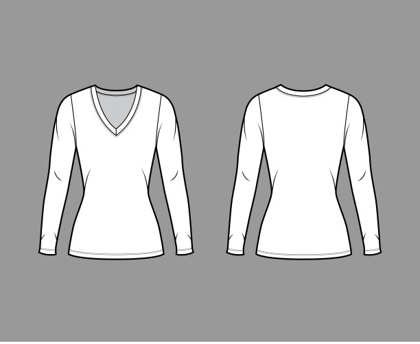 深v领针织毛衣技术时尚插图与长袖，贴身的形状，束腰外衣长度图片下载