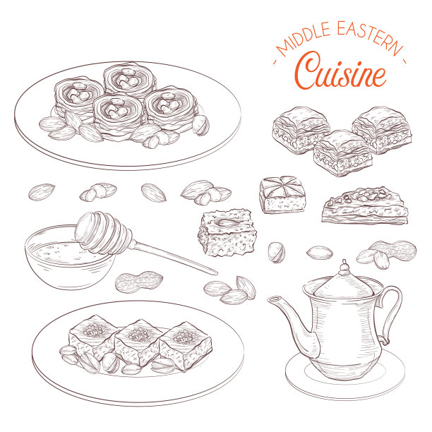 阿拉伯食品、中东糖果和茶图片下载