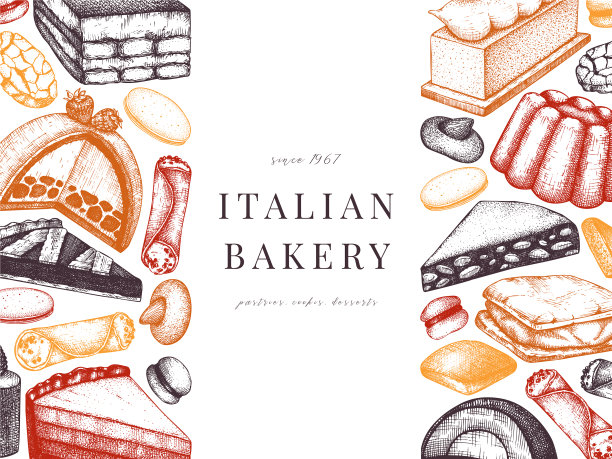 意大利烘焙旗帜与手绘甜点图片下载