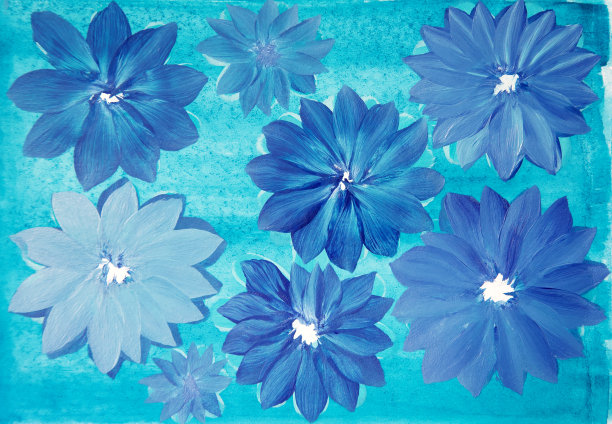 抽象的靛蓝花在绿松石背景图片下载