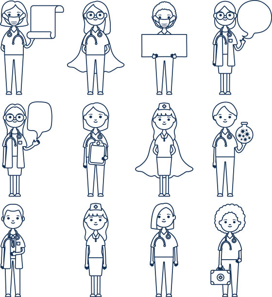 卡通医生人物图标设置线条风格图片下载