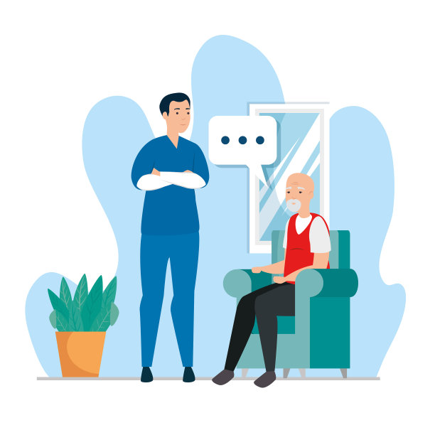 有个老头在候诊室和医护人员在一起图片下载